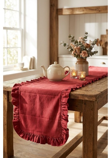 Fırfırlı Masa Runner 120x40 cm – Şık Dekoratif Masa Örtüsü fiyatları