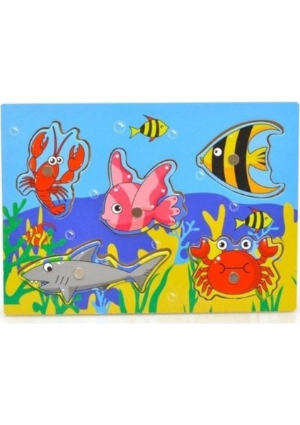 Mavi Ahşap Balık Tutma Puzzle, Eğlenceli ve Öğretici Hobi Seti