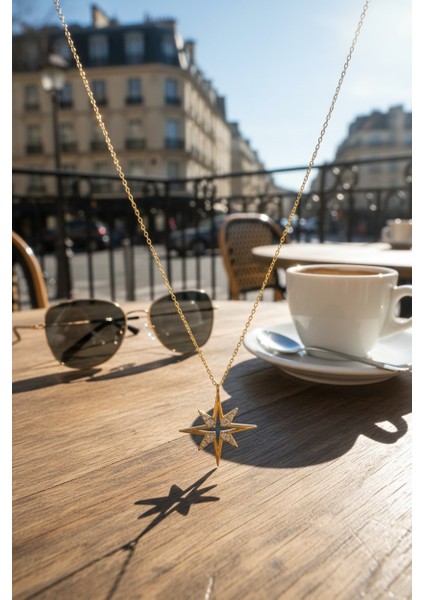 Kuzey Yıldızı Figürlü Zirkon Taşlı 14 Ayar Altın Kolye fiyatları