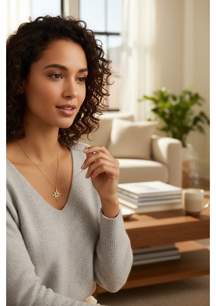 Kuzey Yıldızı Figürlü Zirkon Taşlı 14 Ayar Altın Kolye fırsatları