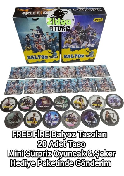 Free Fire Balyoz Tasoları 20 Adet Özel Seri Savaşçı Koleksiyon Taso Mini Oyuncak ve Şeker Hediyeli