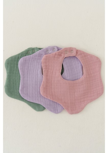 3'lü Organik Pamuk 4 Katlı Multi Müslin Çiçek Model Bebek Önlük, Salya ve Mama Önlüğü, Yakalık