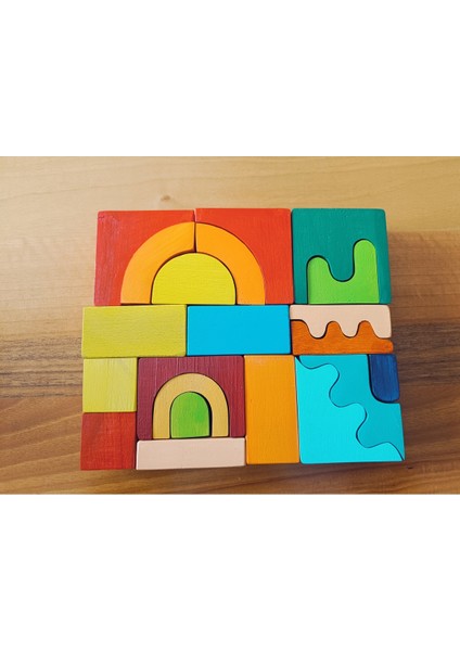 Çocuklar Için Renkli Ahşap Puzzle Oyun Blokları 24X20X4 cm
