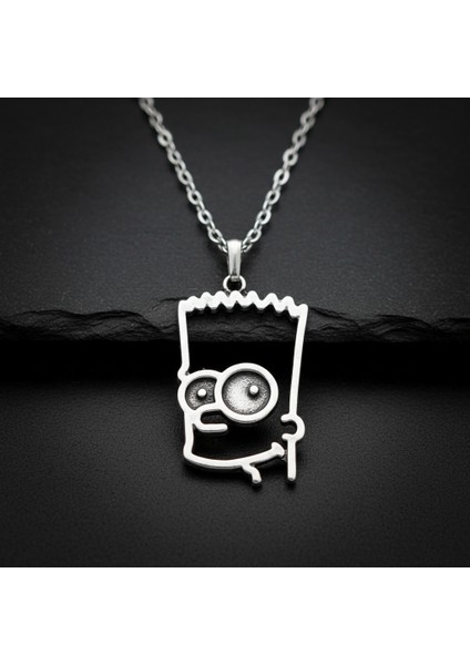 Bart Simpson Gümüş Kaplama Düz Zincir Kolye