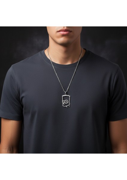 Bart Simpson Gümüş Kaplama Düz Zincir Kolye