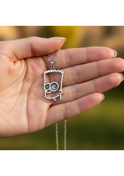 Bart Simpson Gümüş Kaplama Düz Zincir Kolye