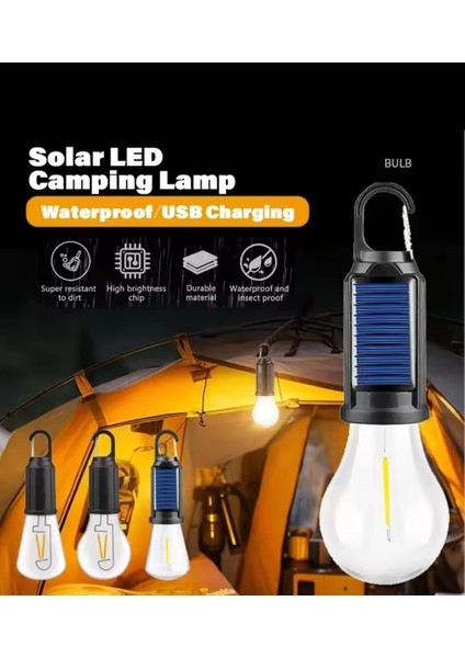 Güneş Enerjili Bahçe Balkon Teras Kamp Karavan Aydınlatması Lambası Solar LED Ampul