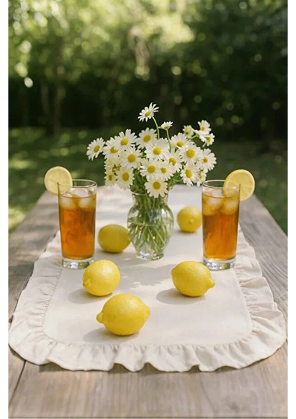 Fırfırlı Masa Runner 150X50 cm – Şık Dekoratif Masa Örtüsü