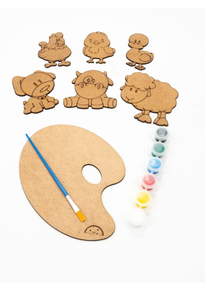 Çocuklar Için Ahşap Boyama Figürleri Seti, 6'lı Çiftlik Hayvanları, Eğlenceli Etkinlik
