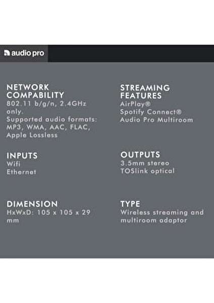 Link 1 Gri Multiroom Streamer Kablosuz Müzik Oynatıcı Kolay Kurulum