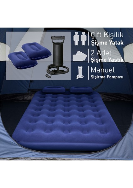 Çift Kişilik Şişme Yatak Seti 203X152X22 cm Pompa ve Yastık Hediyeli