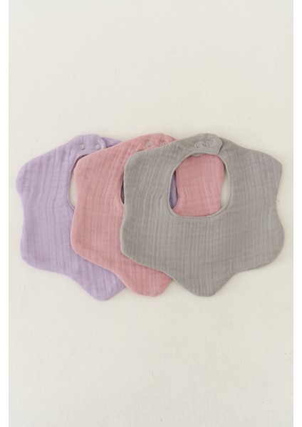 3'lü Pamuk 8 Katlı Multi Müslin Çiçek Kız Bebek Salya Mama Önlüğü,yakalık (Model2)