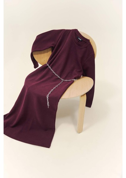 Regular Fit Bisiklet Yaka Uzun Kollu Kemerli Maxi Elbise G1885AX25WN modelleri