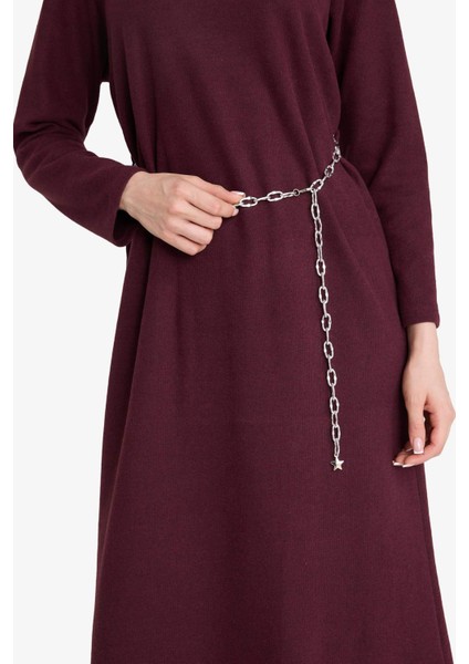 Regular Fit Bisiklet Yaka Uzun Kollu Kemerli Maxi Elbise G1885AX25WN indirimleri