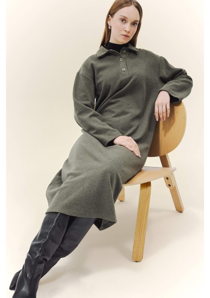 Regular Fit Polo Yaka Uzun Kollu Maxi Elbise G1886AX25WN