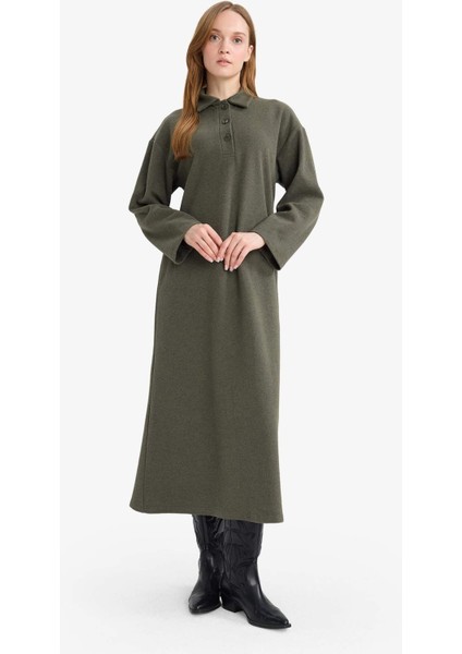 Regular Fit Polo Yaka Uzun Kollu Maxi Elbise G1886AX25WN fiyatları