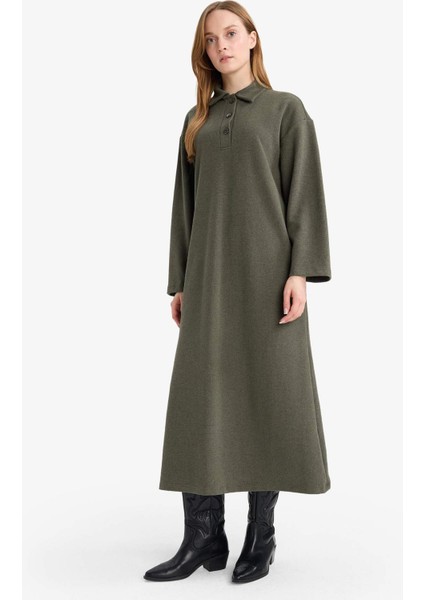 Regular Fit Polo Yaka Uzun Kollu Maxi Elbise G1886AX25WN modelleri