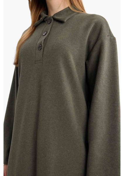 Regular Fit Polo Yaka Uzun Kollu Maxi Elbise G1886AX25WN indirimleri