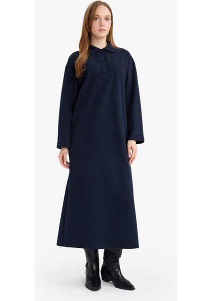 Regular Fit Polo Yaka Uzun Kollu Maxi Elbise G1886AX25WN fiyatları