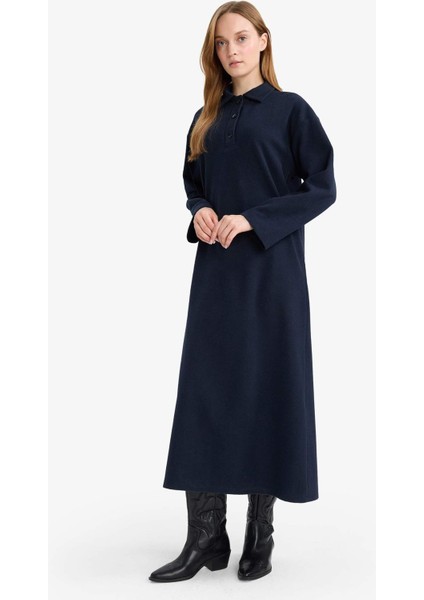 Regular Fit Polo Yaka Uzun Kollu Maxi Elbise G1886AX25WN modelleri
