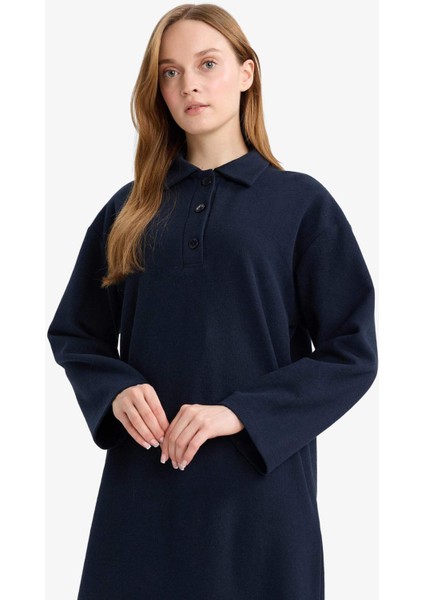 Regular Fit Polo Yaka Uzun Kollu Maxi Elbise G1886AX25WN fırsatları