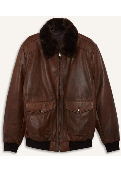 %100 Deri Premium Modern Fit Polo Yaka Astarlı Fermuarlı Mont G5521AX25WN fırsatları