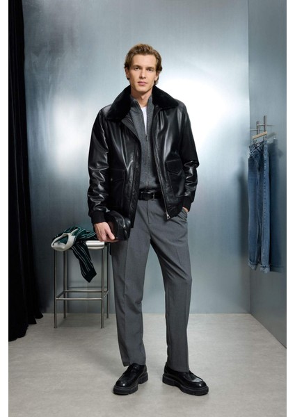 %100 Deri Premium Modern Fit Polo Yaka Astarlı Fermuarlı Mont G5521AX25WN fiyatları