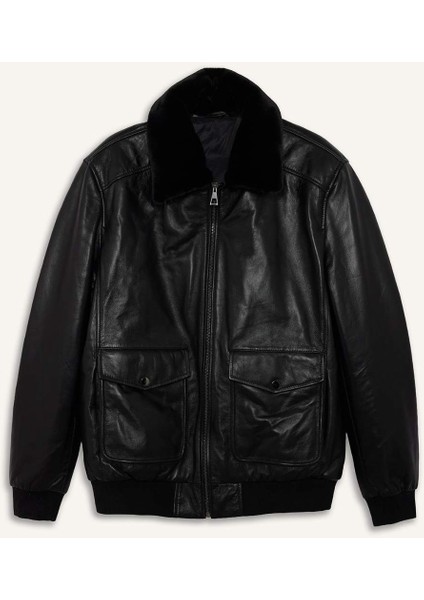 %100 Deri Premium Modern Fit Polo Yaka Astarlı Fermuarlı Mont G5521AX25WN fırsatları