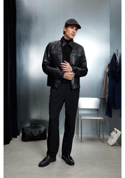 %100 Deri Premium Slim Fit Dar Kesim Dik Yaka Astarlı Fermuarlı Mont G5569AX25WN fiyatları