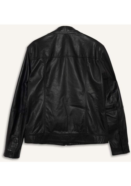 %100 Deri Premium Slim Fit Dar Kesim Dik Yaka Astarlı Fermuarlı Mont G5569AX25WN