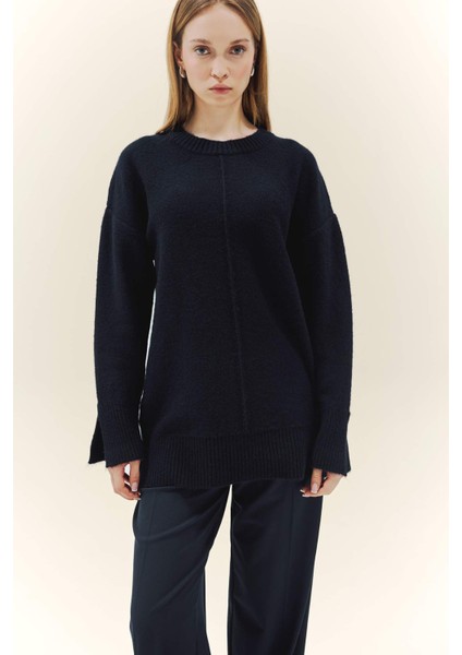 Loose Fit Bisiklet Yaka Triko Kazak Tunik F4547AX25WN