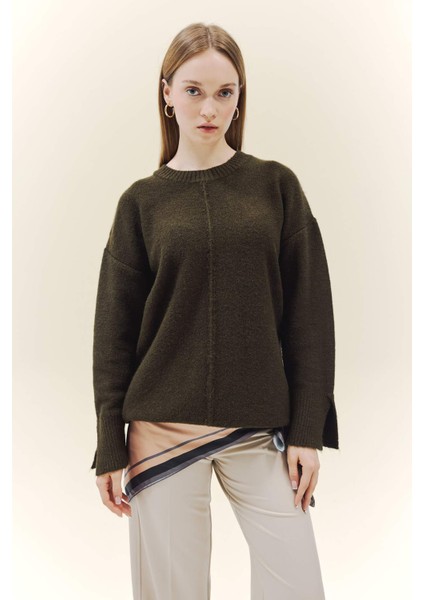 Loose Fit Bisiklet Yaka Triko Kazak Tunik F4547AX25WN