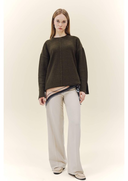 Loose Fit Bisiklet Yaka Triko Kazak Tunik F4547AX25WN fiyatları