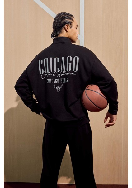 NBA Chicago Bulls Oversize Geniş Kalıp Dik Yaka Fermuarlı Sweatshirt F9813AX25AU