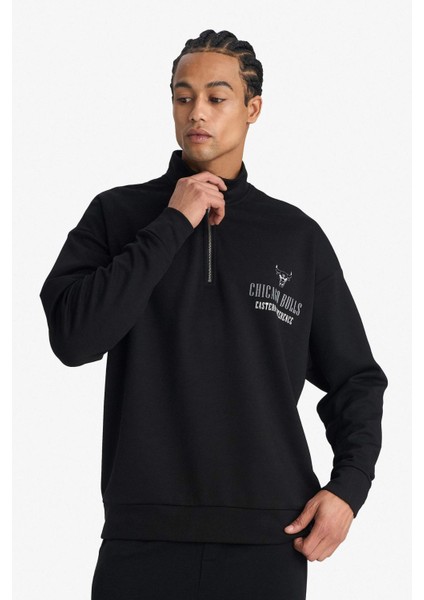 NBA Chicago Bulls Oversize Geniş Kalıp Dik Yaka Fermuarlı Sweatshirt F9813AX25AU fırsatları