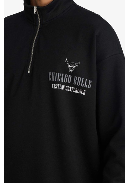 NBA Chicago Bulls Oversize Geniş Kalıp Dik Yaka Fermuarlı Sweatshirt F9813AX25AU indirimleri