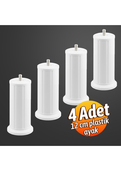 Keson 4 Adet 12 cm Beyaz Plastik Mobilya Baza Tv Ünitesi Yükseltme Ayağı Destek Ayağı