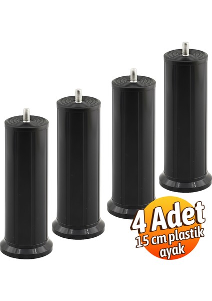 Keson 4 Adet 15 cm Siyah Plastik Mobilya Baza Tv Ünitesi Yükseltme Ayağı Robot Süpürge Uyumlu