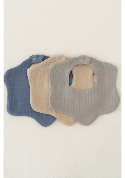 3'lü Pamuk 8 Katlı Multi Müslin Çiçek Erkek Bebek Salya Mama Önlüğü (Model2)