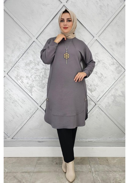 Kadın Kolye ve Düğme Detaylı Tesettür Tunik fiyatları
