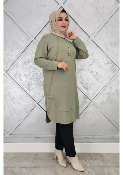 Kadın Kolye ve Düğme Detaylı Tesettür Tunik fiyatları