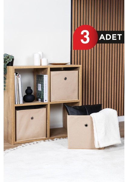 Bej 3'lü Dolap Içi Çamaşır Oyuncak Düzenleyici Kapaksız Saklama Kutusu Organizer 30X30X30 cm