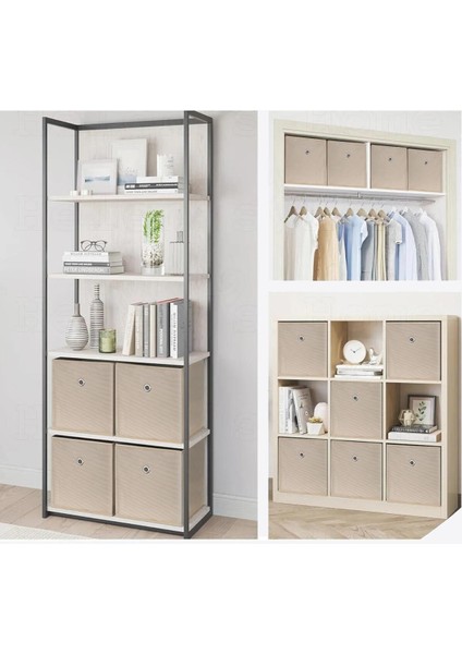 Bej 3'lü Dolap Içi Çamaşır Oyuncak Düzenleyici Kapaksız Saklama Kutusu Organizer 30X30X30 cm modelleri