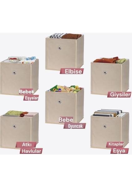 Bej 3'lü Dolap Içi Çamaşır Oyuncak Düzenleyici Kapaksız Saklama Kutusu Organizer 30X30X30 cm fırsatları