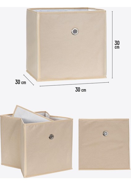 Bej 3'lü Dolap Içi Çamaşır Oyuncak Düzenleyici Kapaksız Saklama Kutusu Organizer 30X30X30 cm indirimleri