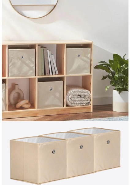Bej 3'lü Dolap Içi Çamaşır Oyuncak Düzenleyici Kapaksız Saklama Kutusu Organizer 30X30X30 cm