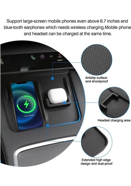 Tesla Model Y Model 3 2021 2022 Merkez Konsol Kablosuz Şarj Cihazı Mat - Kablosuz Şarj Mat Anti -Kayma Ped (Yurt Dışından) modelleri