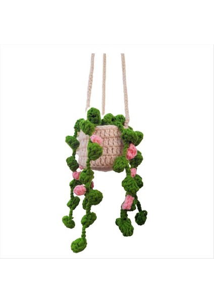 Dikiz Ayna Kolye Sevimli Saksı Bitkileri Tığ Işi Araba Ayna El Örme Bitki Asılı Süslemeler Araba Aksesuarları A (Yurt Dışından)