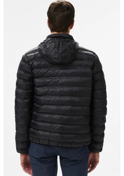 Synthetic Fill Jacket Gizlenebilir Kapişonlu Şişme Erkek Mont Siyah modelleri