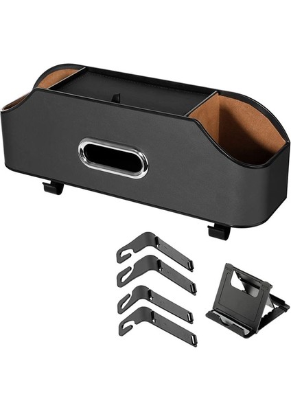Araba Koltukları 2 Içecek Fincan Tutucu Cep Telefonu Tutucuları Kancalar ve Doku Kutusu Aksesuarları - Siyah (Yurt Dışından)